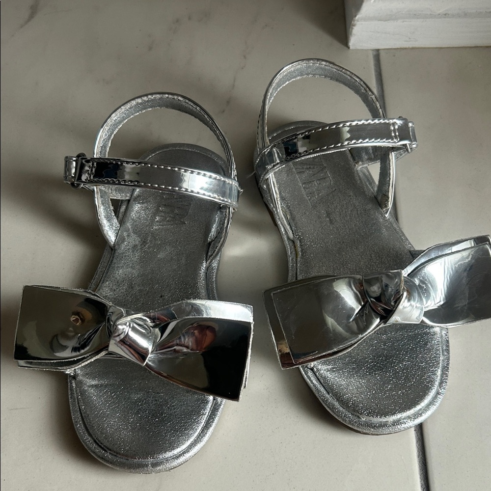 Zara Kids Silver Sandals with Bow